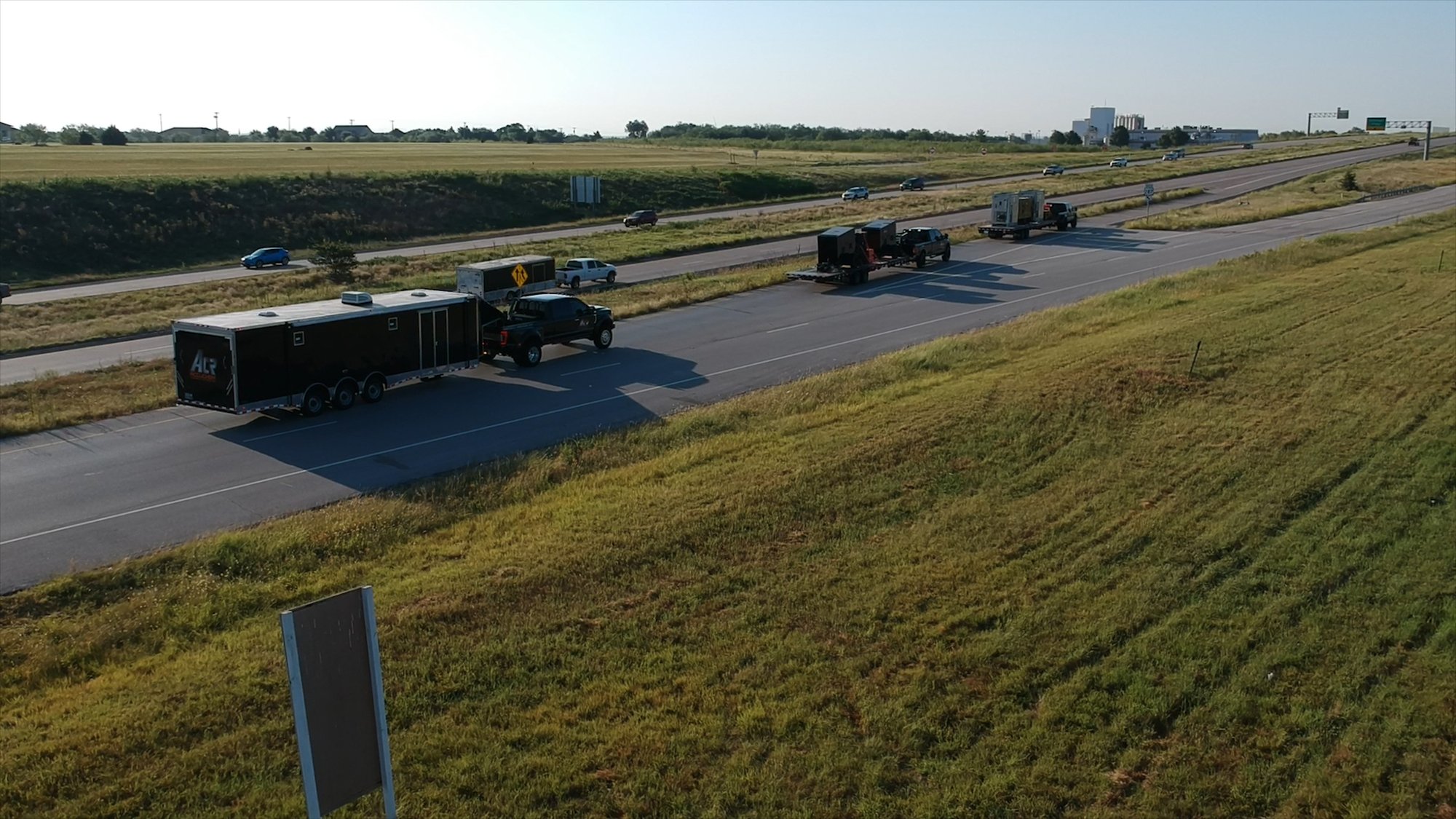 Emergency response trucks and trailers on the interstate